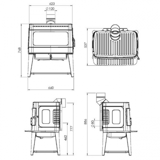 EEK A Design-Gusskaminofen Plamen Authentic 50 Herdplatte, ext. Zuluft- 12kW