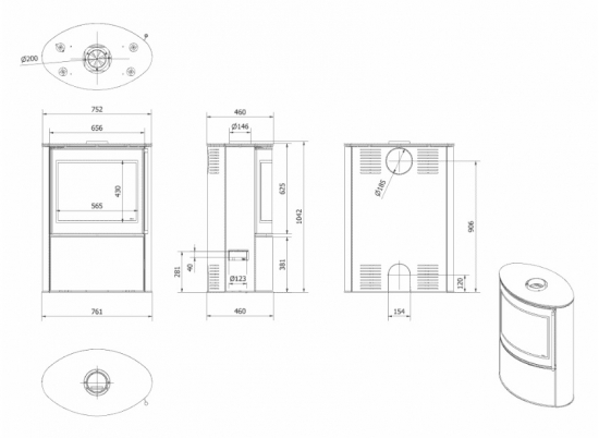 * Ovaler Kaminofen Kratki BJORN Ø 150 - 10 kW