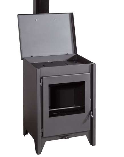 EEK A+ Kaminofen Juan Panadero Bordeaux ECODESIGN mit Herdplatte - 7,4 kW [Wirkungsgrad 90%!] Rauchrohr hinten