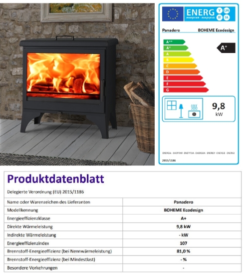 EEK A+ Kaminofen Panadero Boheme mit Herdplatte (Kochstelle) ECODESIGN - 9,8kW