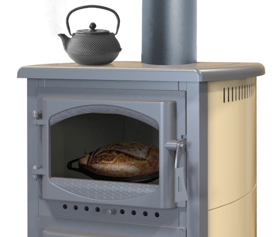 EEK A - Kaminofen mit Backfach und Herdplatte Cucina creme - 9,7kW