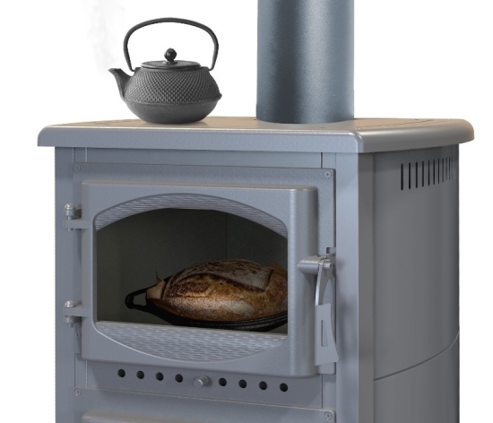 EEK A - Kaminofen mit Backfach und Herdplatte Cucina grau - 9,7kW