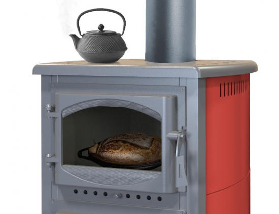 EEK A - Kaminofen mit Backfach und Herdplatte Cucina bordeaux - 9,7kW