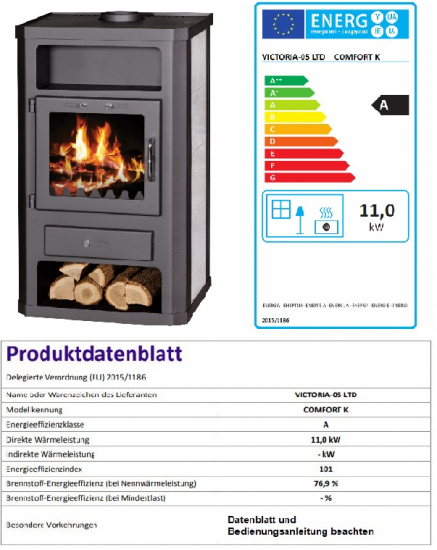 EEK A Kaminofen Victoria Comfort K schwarz mit Kachelverkleidung - 11kW