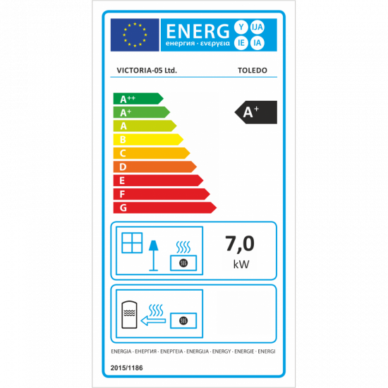 EEK A+ Kaminofen Victoria Toledo schwarz - 7kW, raumluftunabhängig