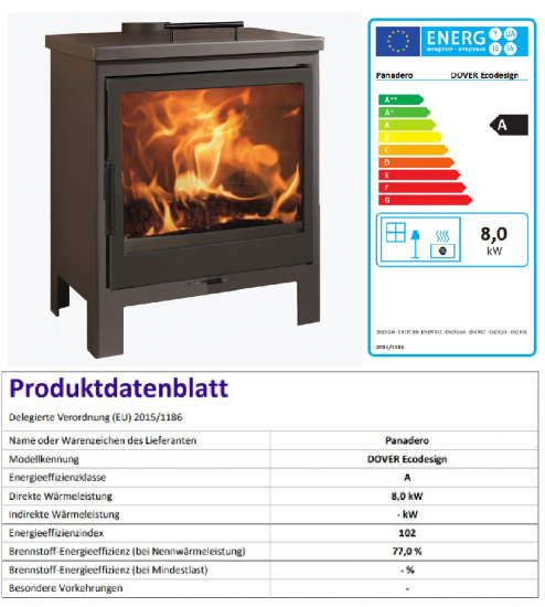 EEK A Kaminofen Panadero DOVER mit Herdplatte - 8kW