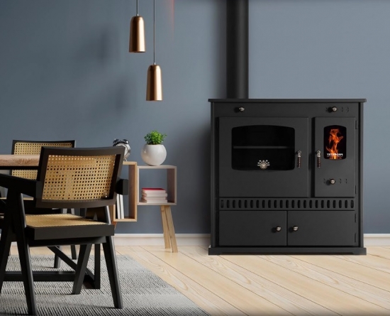 EEK A+ Küchenofen Holzherd Perfect ECO schwarz, linke Version - 7 kW Dauerbrandherd