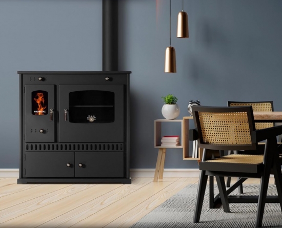 EEK A+ Küchenofen Holzherd Perfect ECO schwarz, rechte Version - 7 kW Dauerbrandherd