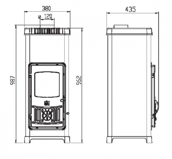 EEK A+ Kaminofen Plamen Dora 10N mit Herdplatte, grün - 7,2kW