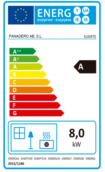 EEK A Kaminofen Panadero Suerte ECODESIGN + ext. Zuluft mit drei Scheiben 8 kW