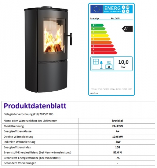 *EEK A - Kaminofen Kratki FALCON 9, raumluftunabh. - 10 kW
