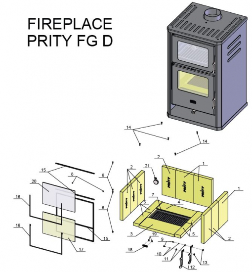 EEK A Kaminofen mit Backofen Prity FG D – 14kW + BIMSCHV II