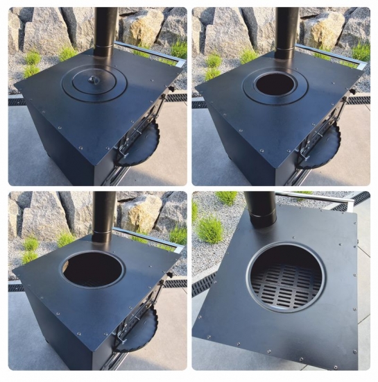 Garten-Backofen mit Herdplatte Gartenküche "Elise" Zeltofen Pizzaofen