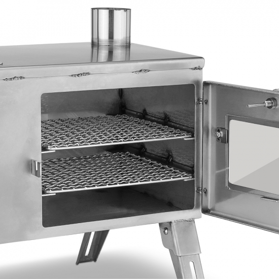 Outdoor-Küchenherd Edelstahl "Kurt" - Holzbackofen, Grill, Gartenkamin, Zeltofen, Pizza-Ofen, Brotbackofen