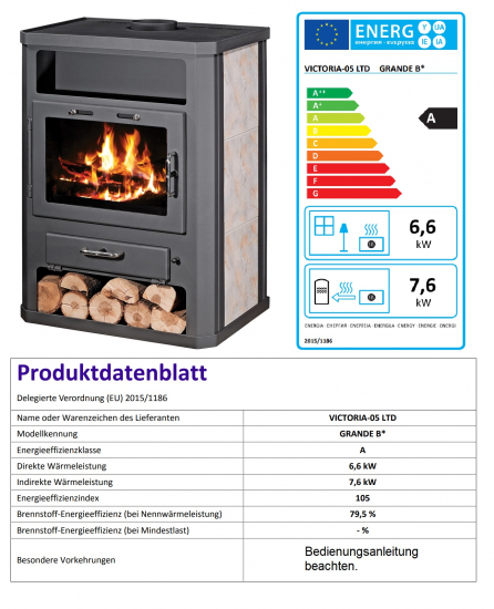 EEK A Wasserführender Kaminofen Victoria Grande B mit Kachelverkleidung – 14kW