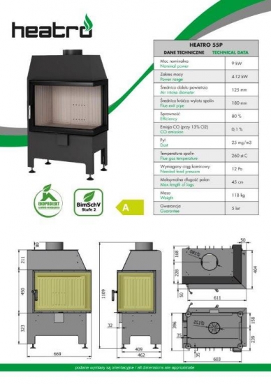 EEK A - Kamineinsatz HEATRO 55 P mit Klapptür - 9kW