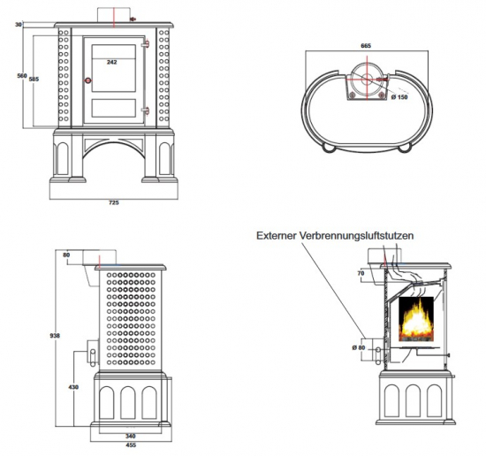 *EEK A+ - Gussofen Kaminofen Globe Fire HERCULINA S - 7 kW