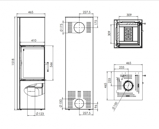 EEK A+ Eck-Kaminofen Hitze SIGA, raumluftunabh. -6,5kW