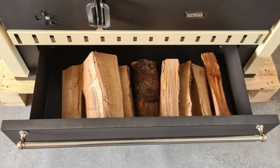 EEK A Premium-Küchenofen Holzherd GT creme !Cerankochfeld!+!Edelstahlbackfach!-Dauerbrandherd - 15kW