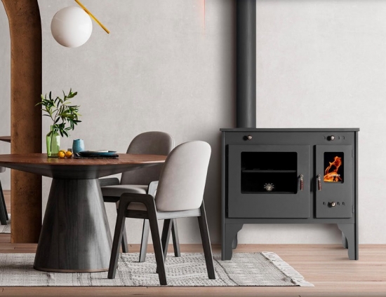 EEK A+ Küchenofen Holzherd Retro ECO schwarz, linke Version - 7 kW Dauerbrandherd