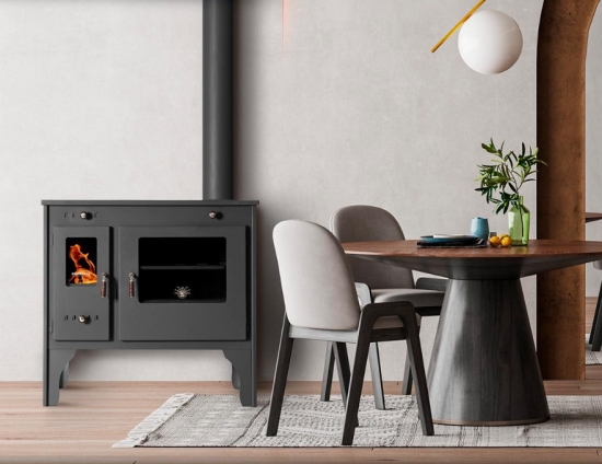 EEK A+ Küchenofen Holzherd Retro ECO schwarz, rechte Version - 7 kW Dauerbrandherd