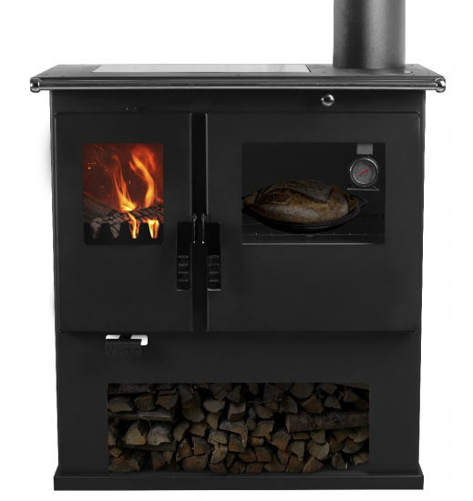 EEK A+ Premium-Holzherd, Beistellherd CS INOX rechts (Cerankochfeld + Edelstahlbackfach) -7,7 kW
