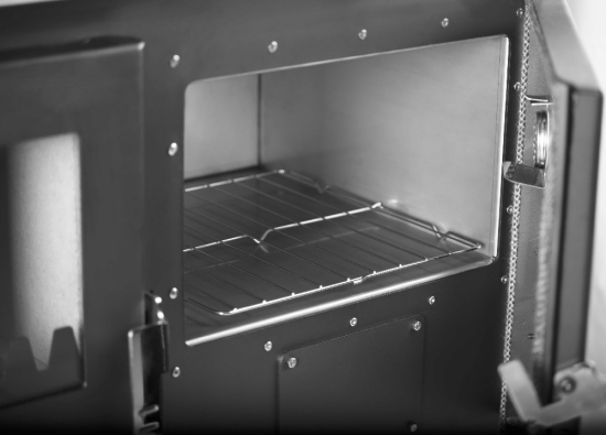 EEK A+ Premium-Holzherd, Beistellherd CS INOX rechts (Cerankochfeld + Edelstahlbackfach) -7,7 kW