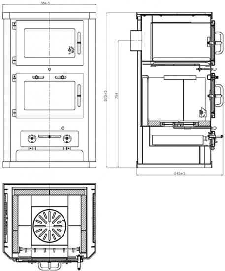 EEK A Kaminofen mit Backfach+Herdplatte Victoria Comfort KF Kachel schwarz– 10kW