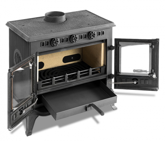 EEK A - Gusskaminofen mit Flügeltüren Modell JA006, Holz&Kohle - 9,8kW