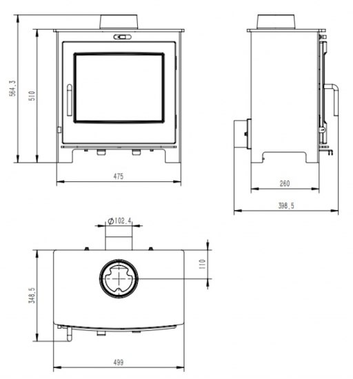 EEK A Kleiner Kaminofen K05, externe Zuluft, Holz&Kohle + dauerbrandf. – 4,6/6,2 kW