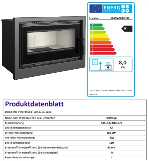 *EEK A+ - Kamineinsatz Kaminkassette Kratki Arke 8 mit 8 kW mit Warmluftgebläse
