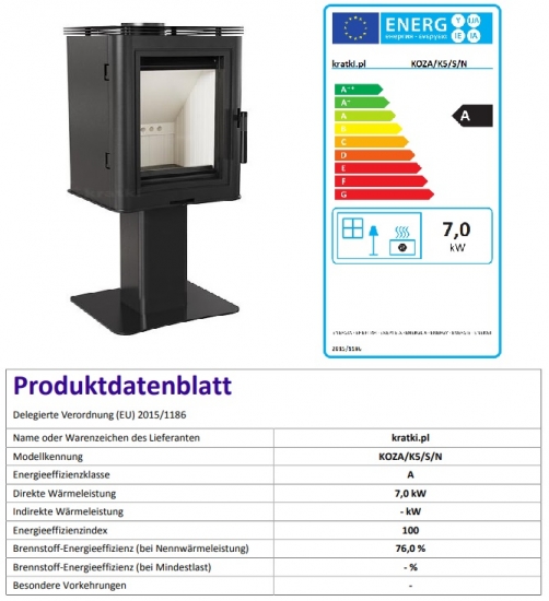 *EEK A - Kaminofen Kratki KOZA K5 SN mit Standfuß - 7 kW