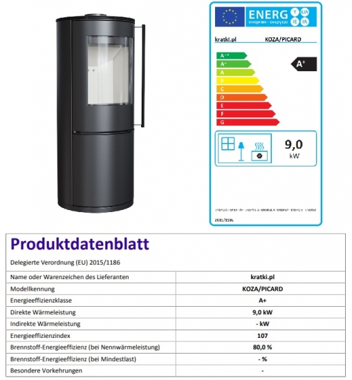 *EEK A+ Kreisrunder Kaminofen Kratki PICARD - 9kW