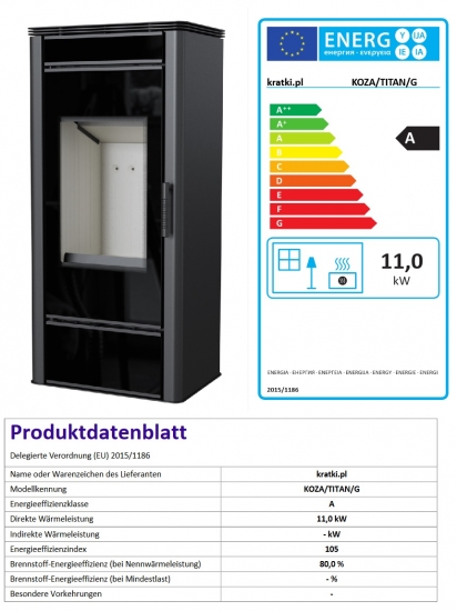 *EEK A Kaminofen Kratki TITAN/G mit 11kW und Designglastür