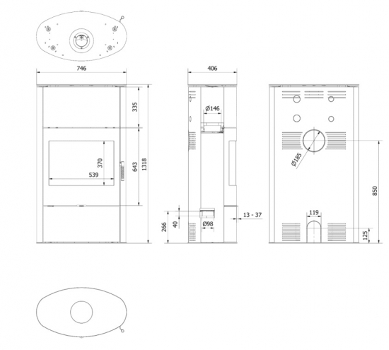 *EEK A Kaminofen Kratki AB/S/2/ROLLO Hoch Ø 150 - 10 kW