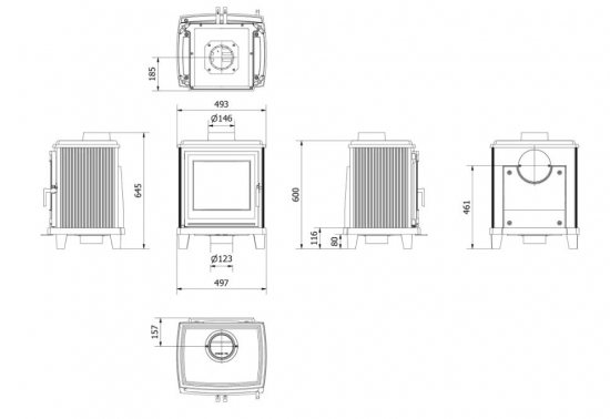 *EEK A Gusskaminofen Kratki K11 Ø 150 - 6 kW