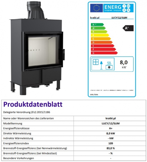 *EEK A+ - Kamineinsatz Kratki Lucy 12 SLIM mit 8 kW
