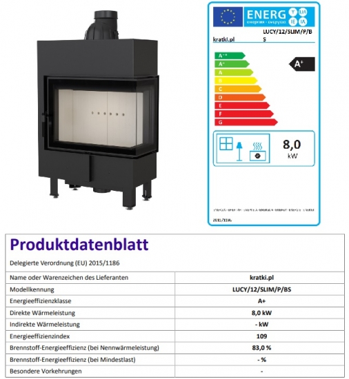 *EEK A+ Eck-Kamineinsatz Kratki LUCY/12/SLIM/P/BS mit Seitenglas rechts - 8kW