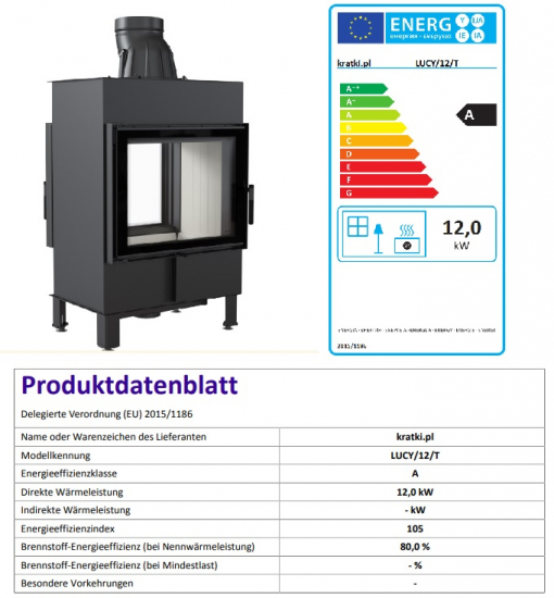 EEK A - Tunnel-Kamineinsatz Kratki LUCY/12/T mit 12 kW