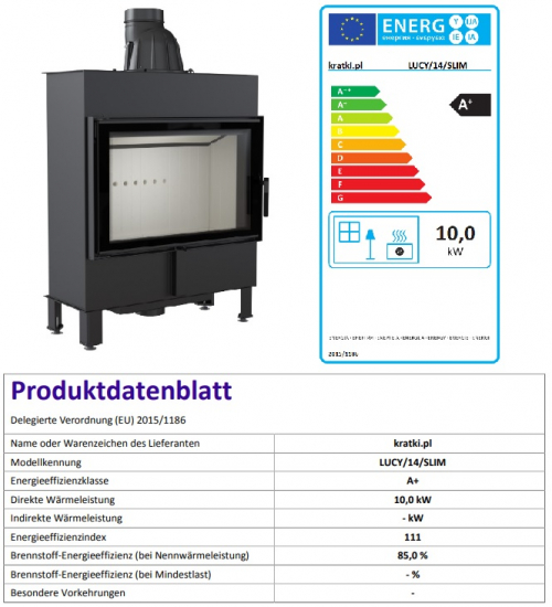 *EEK A+ - Kamineinsatz Kratki Lucy 14 SLIM mit 10 kW
