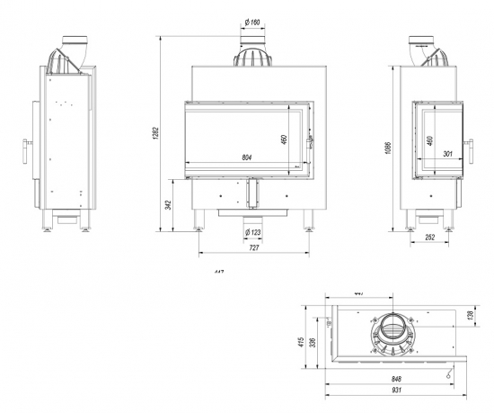 *EEK A+ Eck-Kamineinsatz Kratki LUCY/14/SLIM/L/BS mit Seitenglas links - 10kW