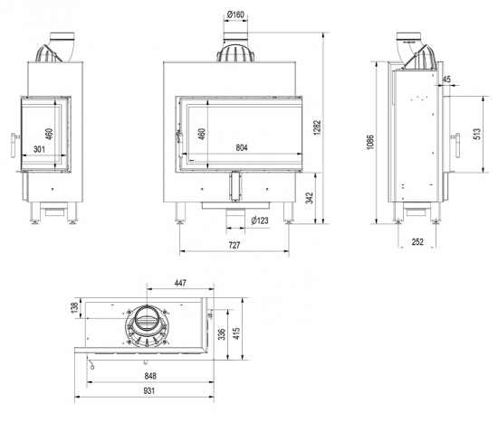 EEK A+ Eck-Kamineinsatz Kratki LUCY/14/SLIM/P/BS mit Seitenglas rechts - 10kW