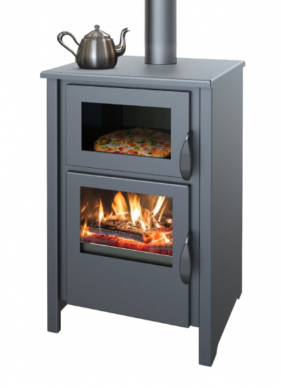 EEK A - Kaminofen LUNA C mit Backfach - grau - 9,7kW