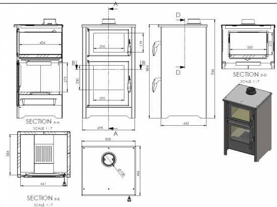 EEK A - Kaminofen LUNA C mit Backfach - grau - 9,7kW