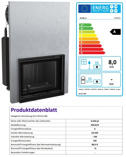 *EEK A Guss-Kamineinsatz Kratki MAJA/G - 8kW + Hebetür + BIMSCHV II