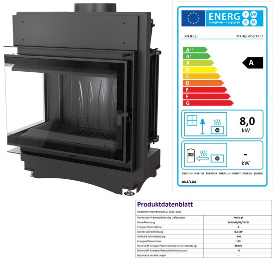 *EEK A - Eck-Guss-Kamineinsatz Kratki MAJA/L/BS/DECO mit Seitenglas links - 8kW + BIMSCHV II
