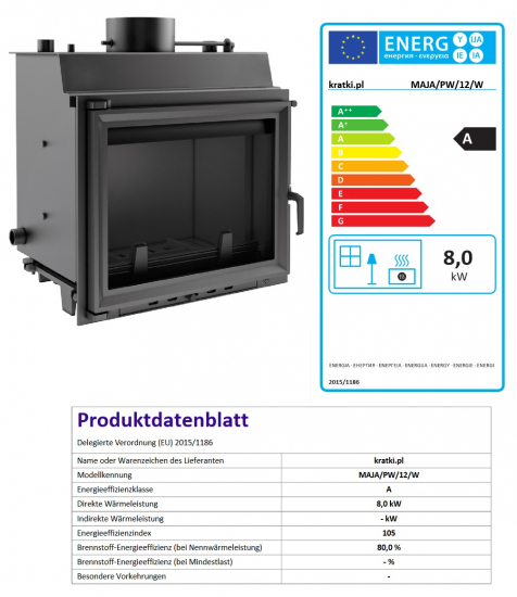 *EEK A+ Wasserführender Kamineinsatz Kratki MAJA PW 12 + BIMSCHV II