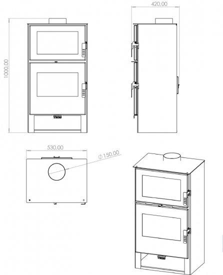 EEK A+ Kaminofen mit Backfach Verso F - 9kW