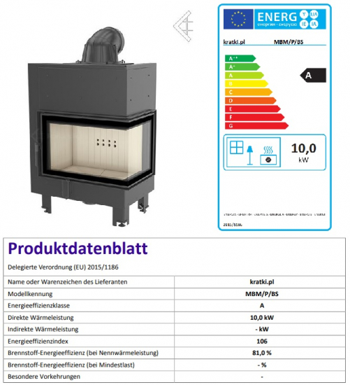 *EEK A - ECK-Kamineinsatz Kratki MBM 10 rechts BS mit 10 kW