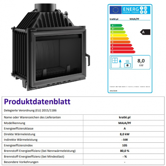*EEK A Guss-Kamineinsatz Kratki MAJA/PF - 8kW + BIMSCHV II